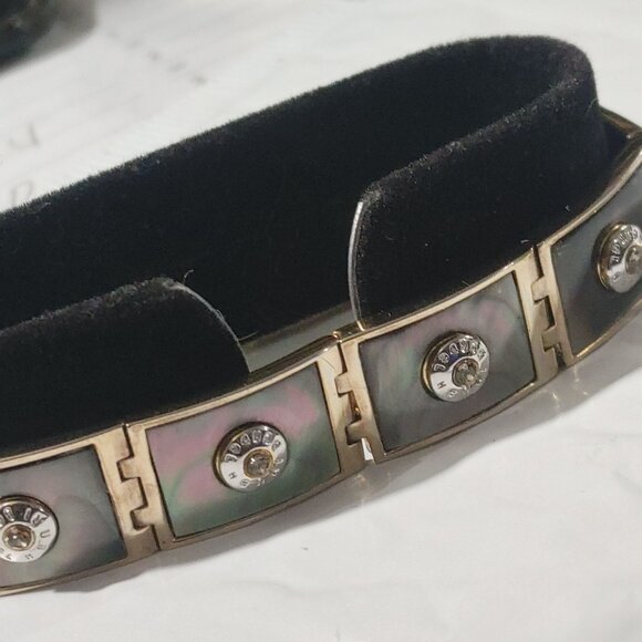 Hendi Bendal Hinge Belt Buckle Bracelet MOP Signature Logo Gold Tone Rhinestone - Picture 4 of 16